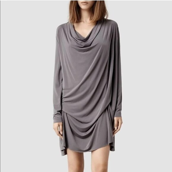 All Saints Amei Draped Front Dress 6 Grey - Picture 1 of 9